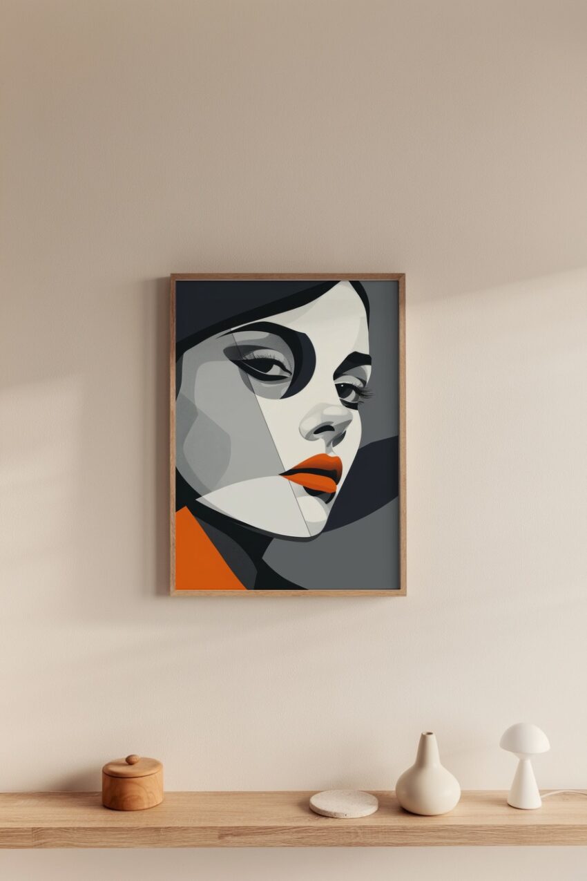 Grafik Poster Frau Porträt minimalistisch Orange Lippen