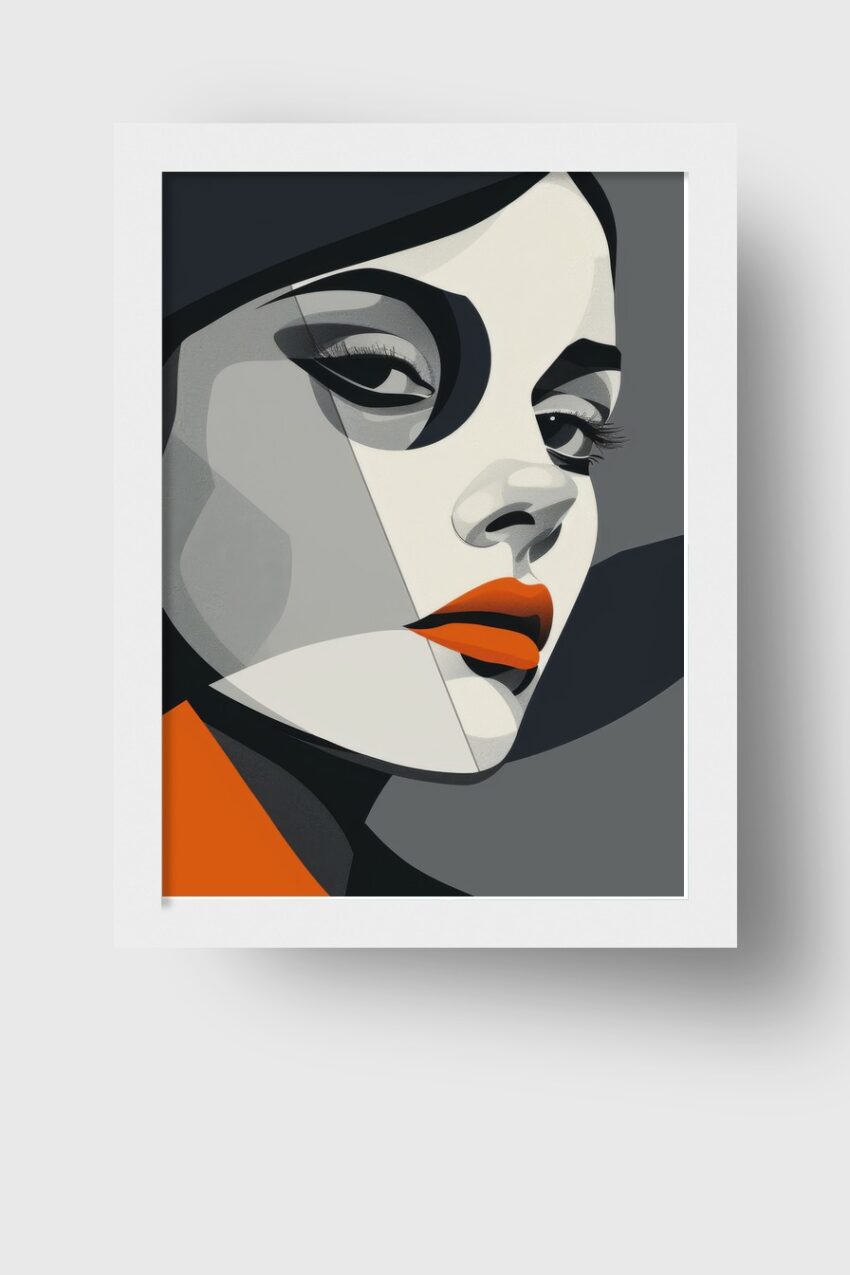 Grafik Poster Frau Porträt minimalistisch Orange Lippen