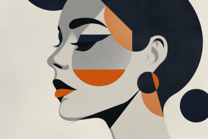 Grafik Poster Frau Seitenprofil schwarz orange reduziert