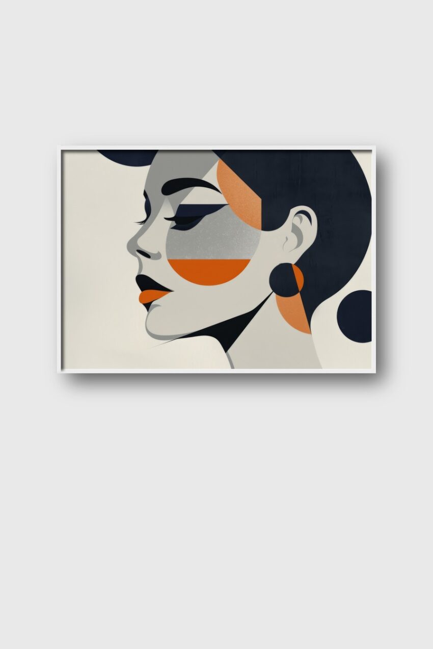 Grafik Poster Frau Seitenprofil schwarz orange reduziert