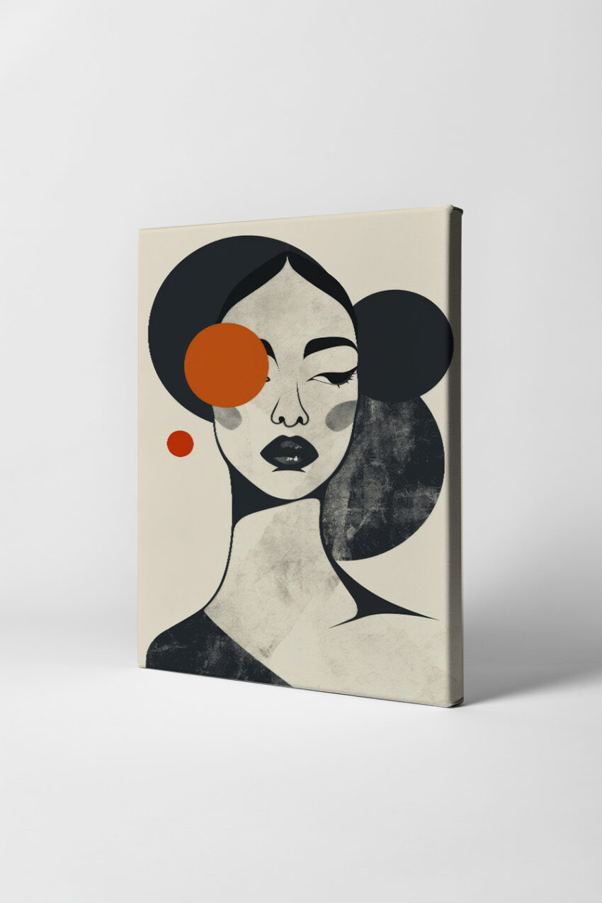 Grafik Poster Frau geometrisch reduziert schwarz orange