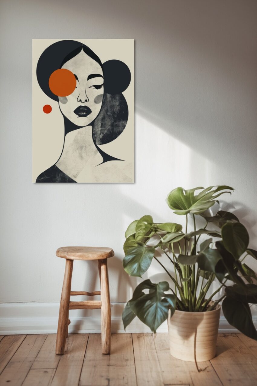 Grafik Poster Frau geometrisch reduziert schwarz orange