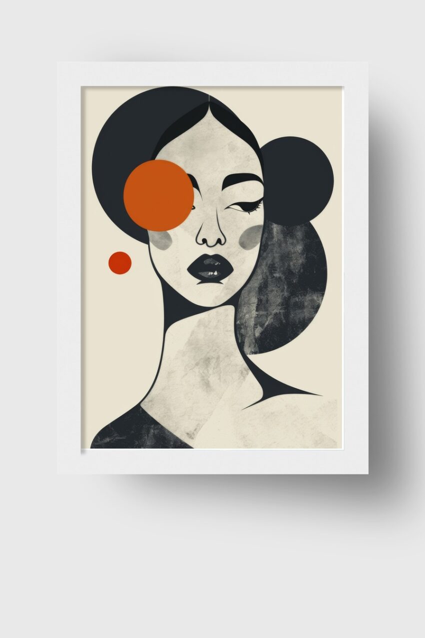 Grafik Poster Frau geometrisch reduziert schwarz orange
