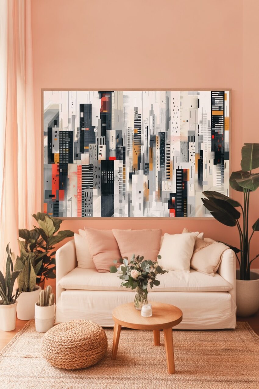 Grafik Poster Stadt Skyline schwarz rot kantig urban