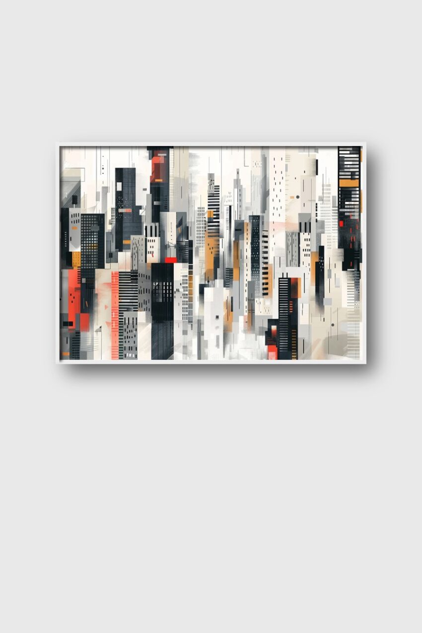 Grafik Poster Stadt Skyline schwarz rot kantig urban