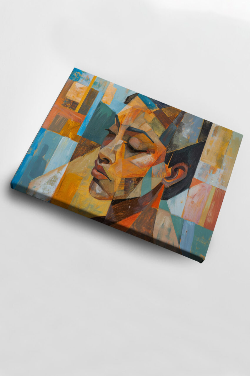 Abstrakt Poster Frau orange blau geometrisch