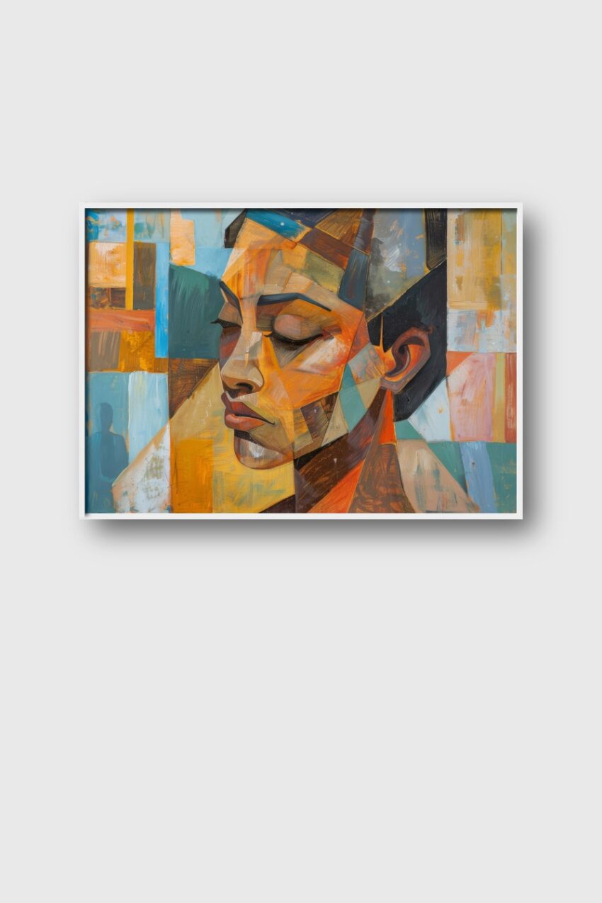 Abstrakt Poster Frau orange blau geometrisch