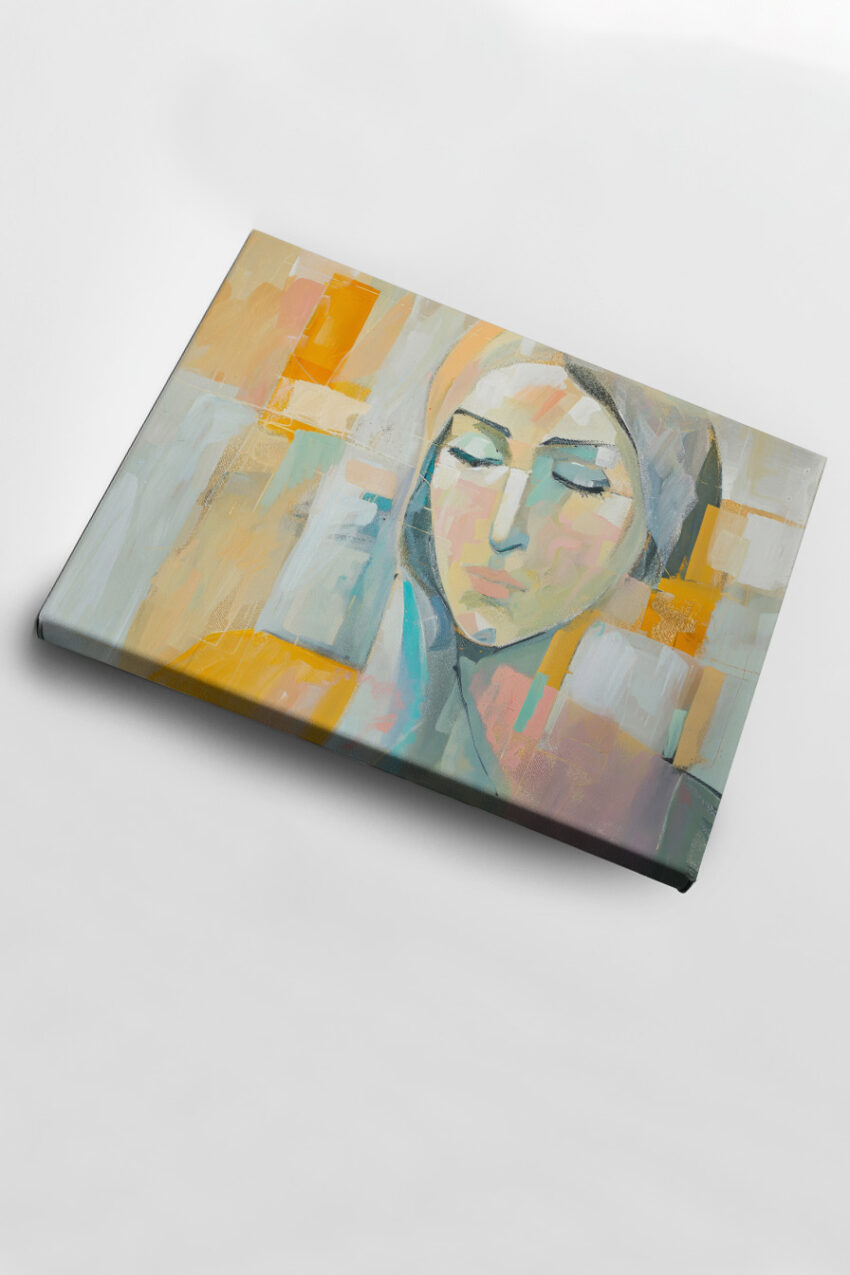 Malerei Poster Frau Gesicht Farbflächen Orange Blau