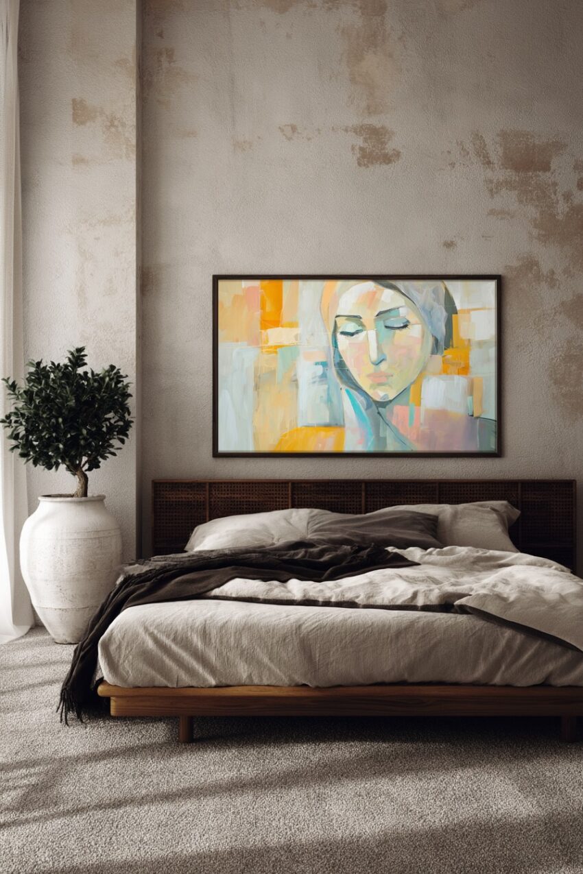 Malerei Poster Frau Gesicht Farbflächen Orange Blau