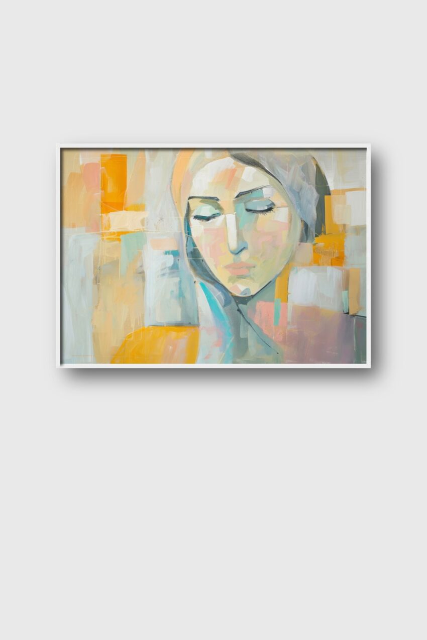 Malerei Poster Frau Gesicht Farbflächen Orange Blau