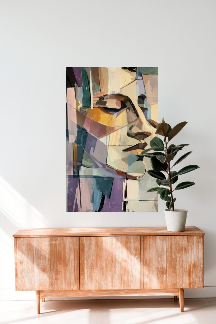 Abstrakt Poster Frau Gesicht Farbflächen kubistisch