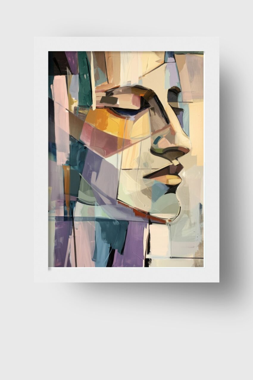 Abstrakt Poster Frau Gesicht Farbflächen kubistisch