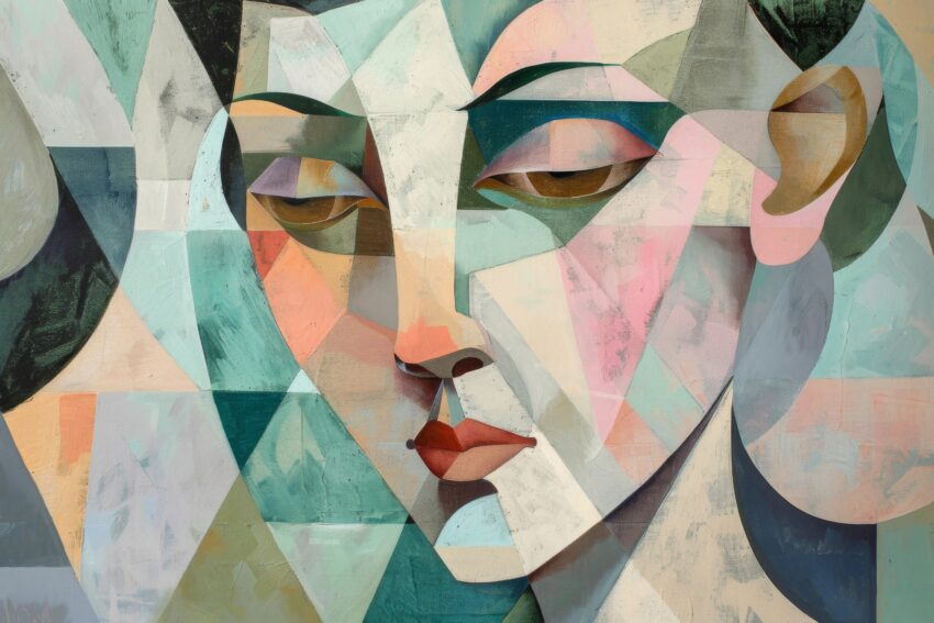 Illustration Poster Gesicht farbig Facetten Pastelltöne