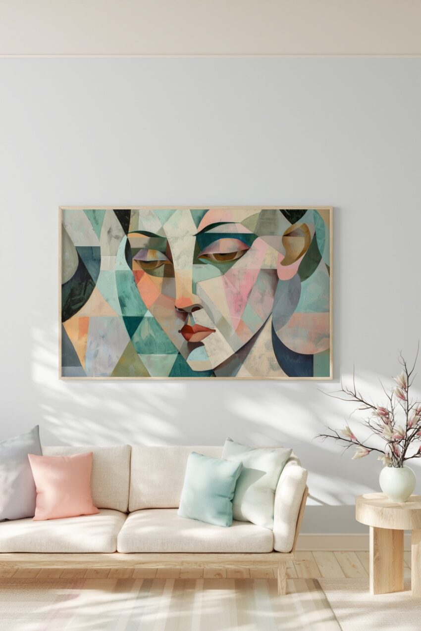 Illustration Poster Gesicht farbig Facetten Pastelltöne