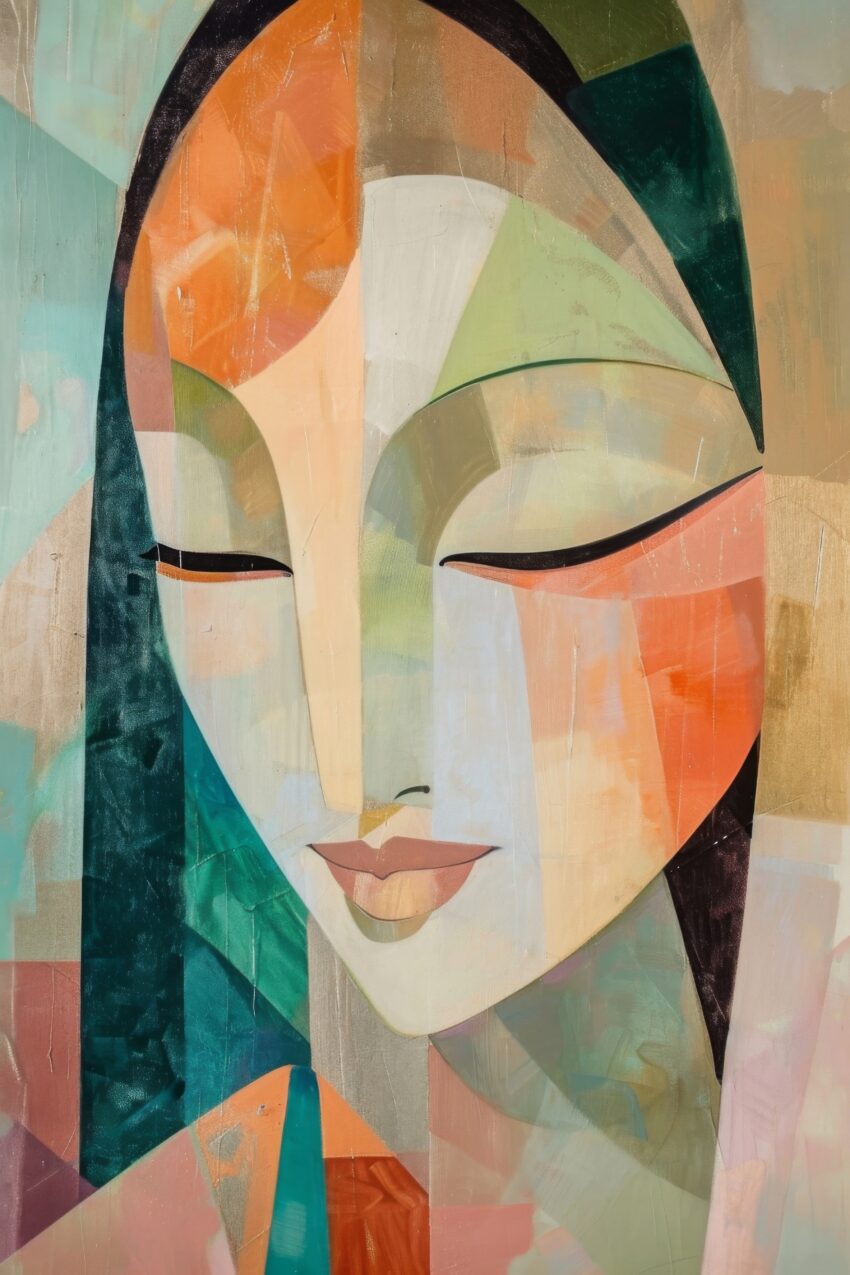 Grafikdesign Poster Frau Gesicht farbig geometrisch