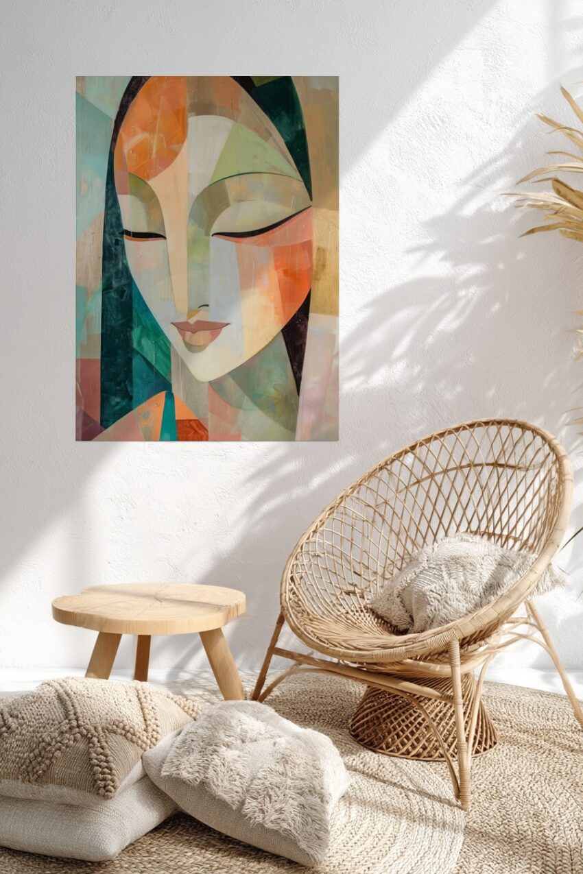 Grafikdesign Poster Frau Gesicht farbig geometrisch