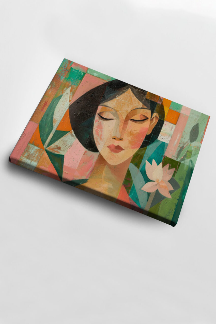 Malerei Poster Frau Blume Pastellfarben geometrisch