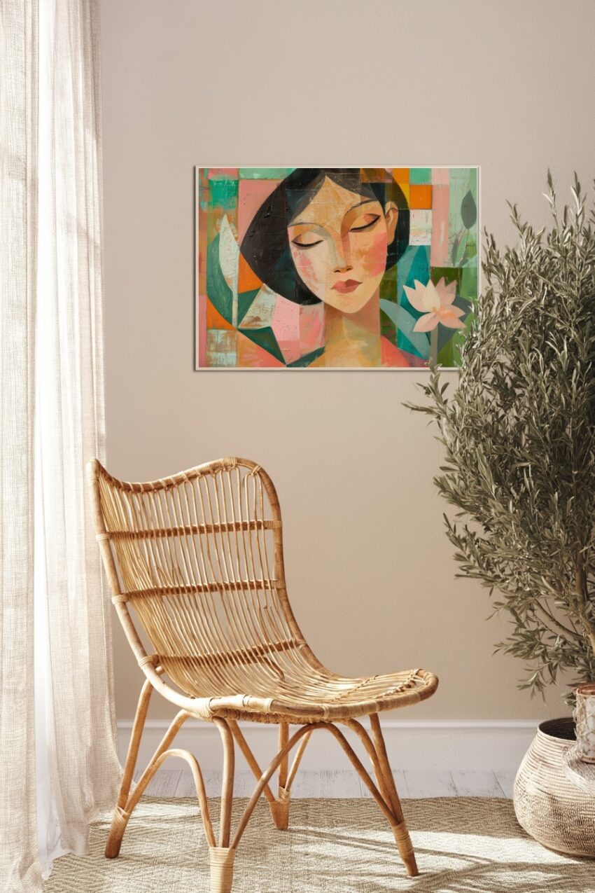 Malerei Poster Frau Blume Pastellfarben geometrisch