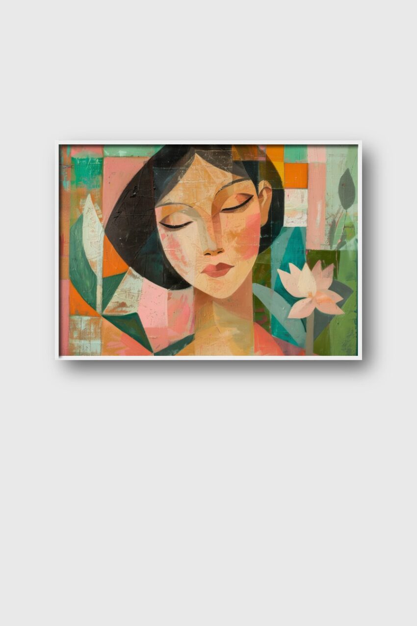 Malerei Poster Frau Blume Pastellfarben geometrisch