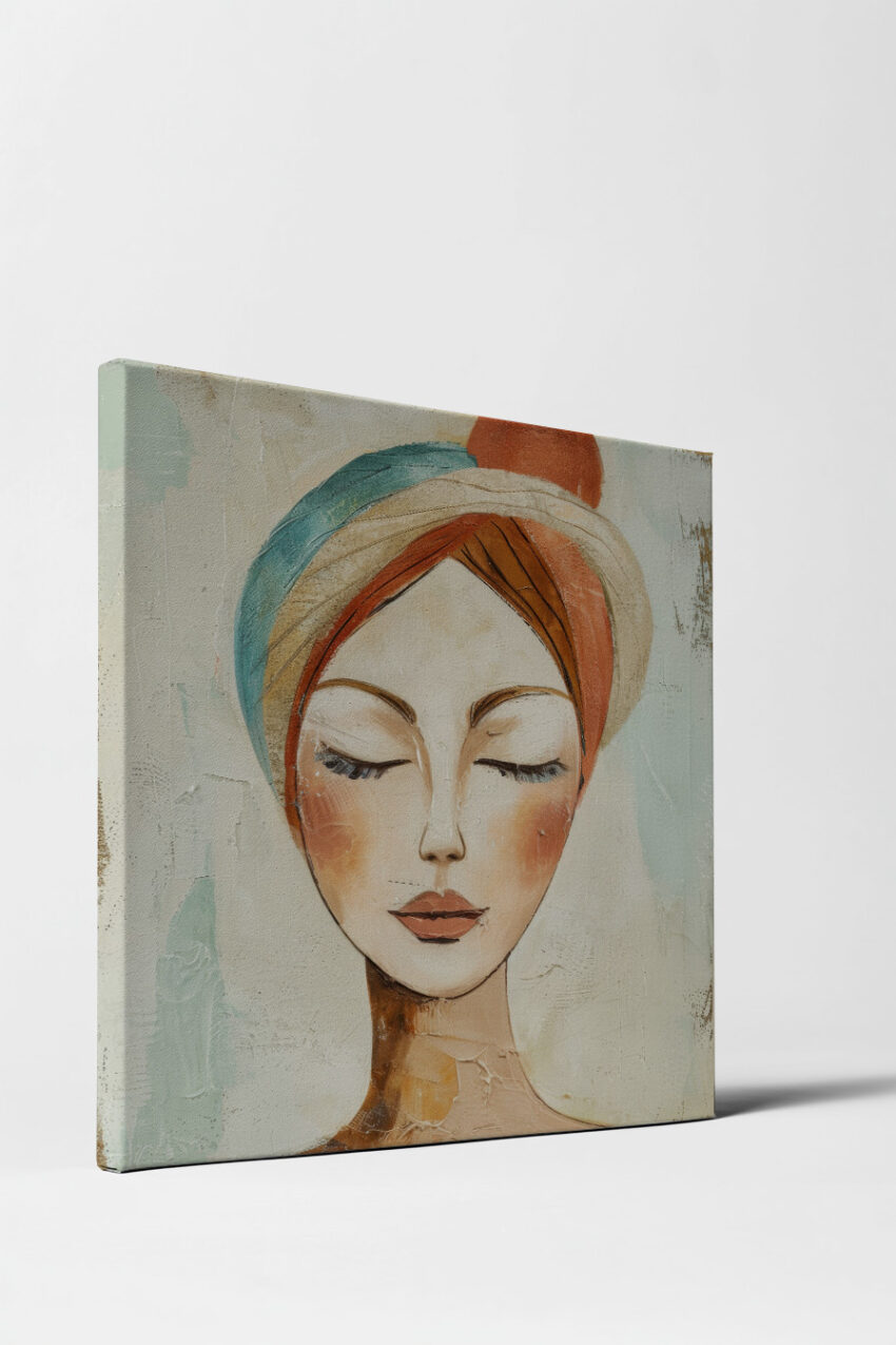 Malerei Poster Frau Turban Lippen warm