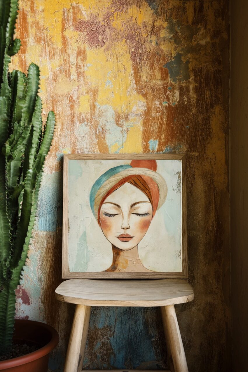 Malerei Poster Frau Turban Lippen warm