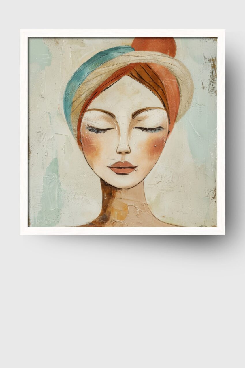 Malerei Poster Frau Turban Lippen warm
