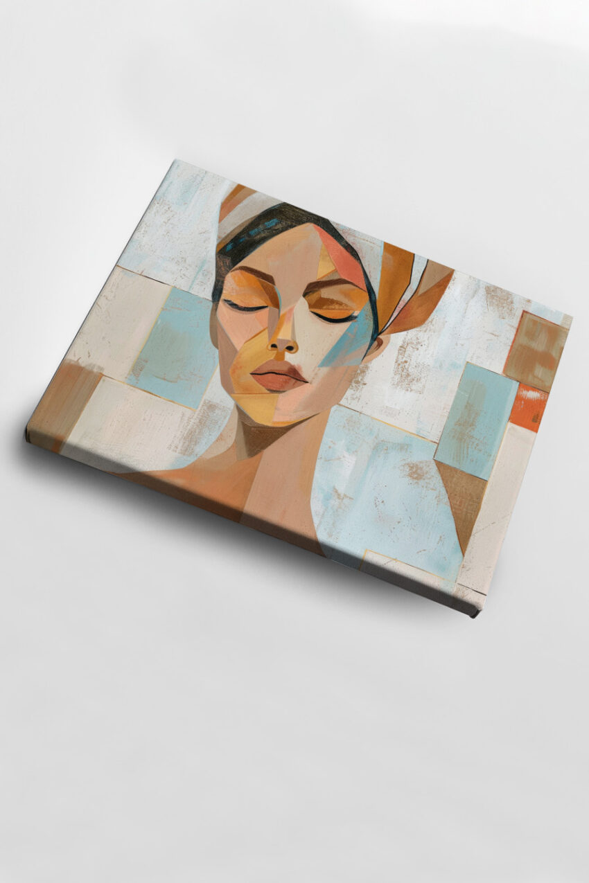 Illustration Poster Frau abstrakt Porträt ocker blau