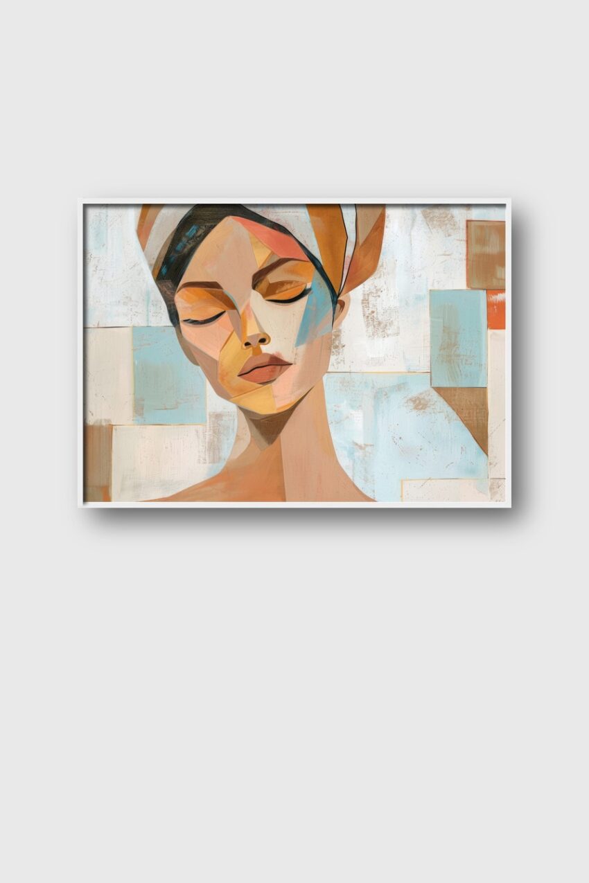 Illustration Poster Frau abstrakt Porträt ocker blau