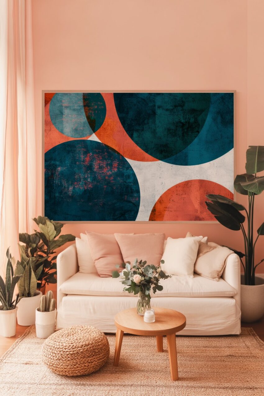 Digitale Kunst Poster Kreise Roststruktur blau orange