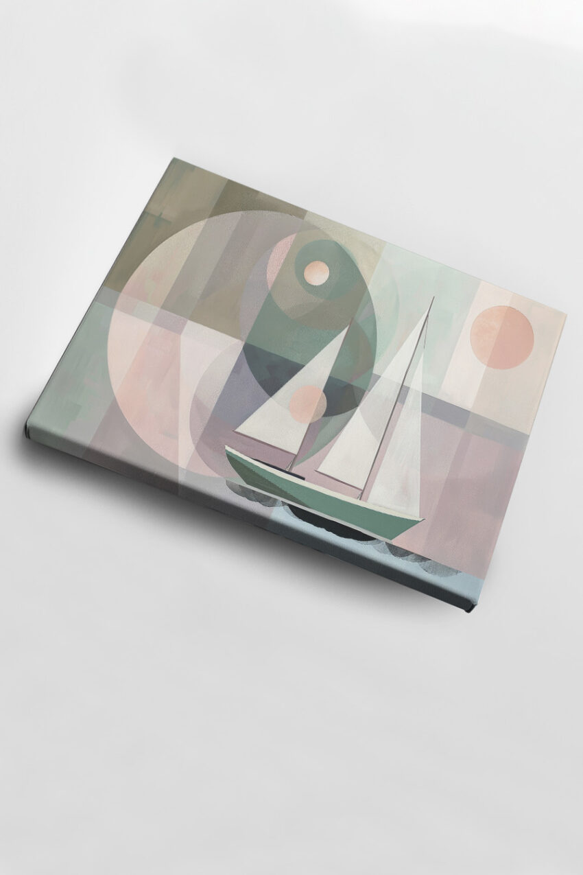 Digitale Kunst Poster Segelboot Yin Yang pastellfarben minimalistisch