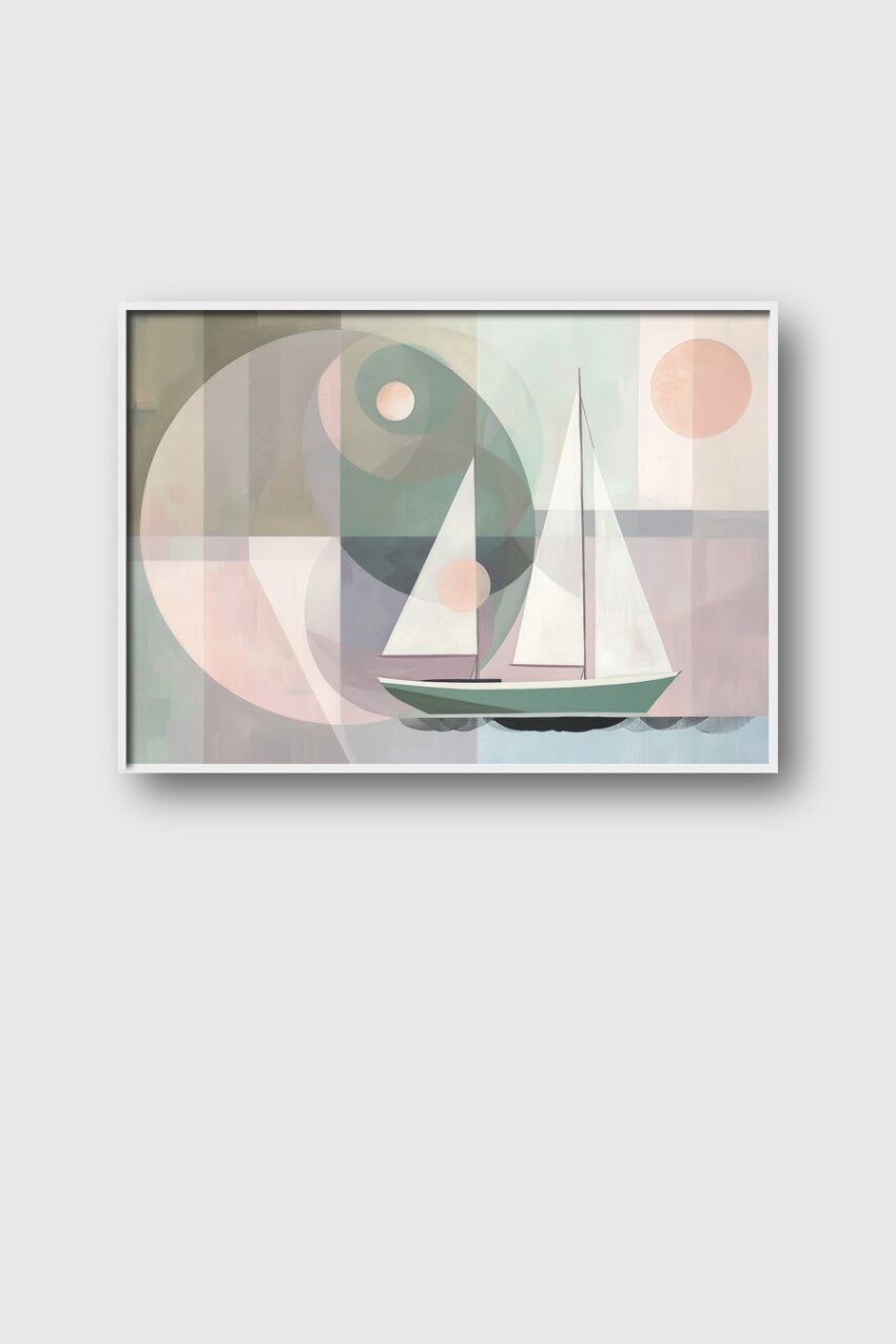 Digitale Kunst Poster Segelboot Yin Yang pastellfarben minimalistisch