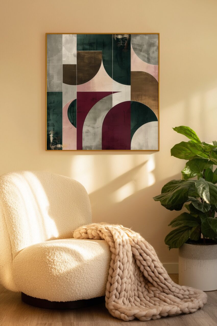 Grafikdesign Poster Geometrische Formen Bronze Burgunderrot