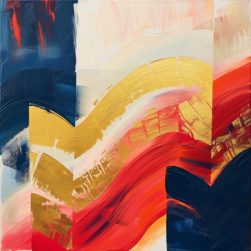 Abstrakt Poster Goldener Schwung Rot Blau