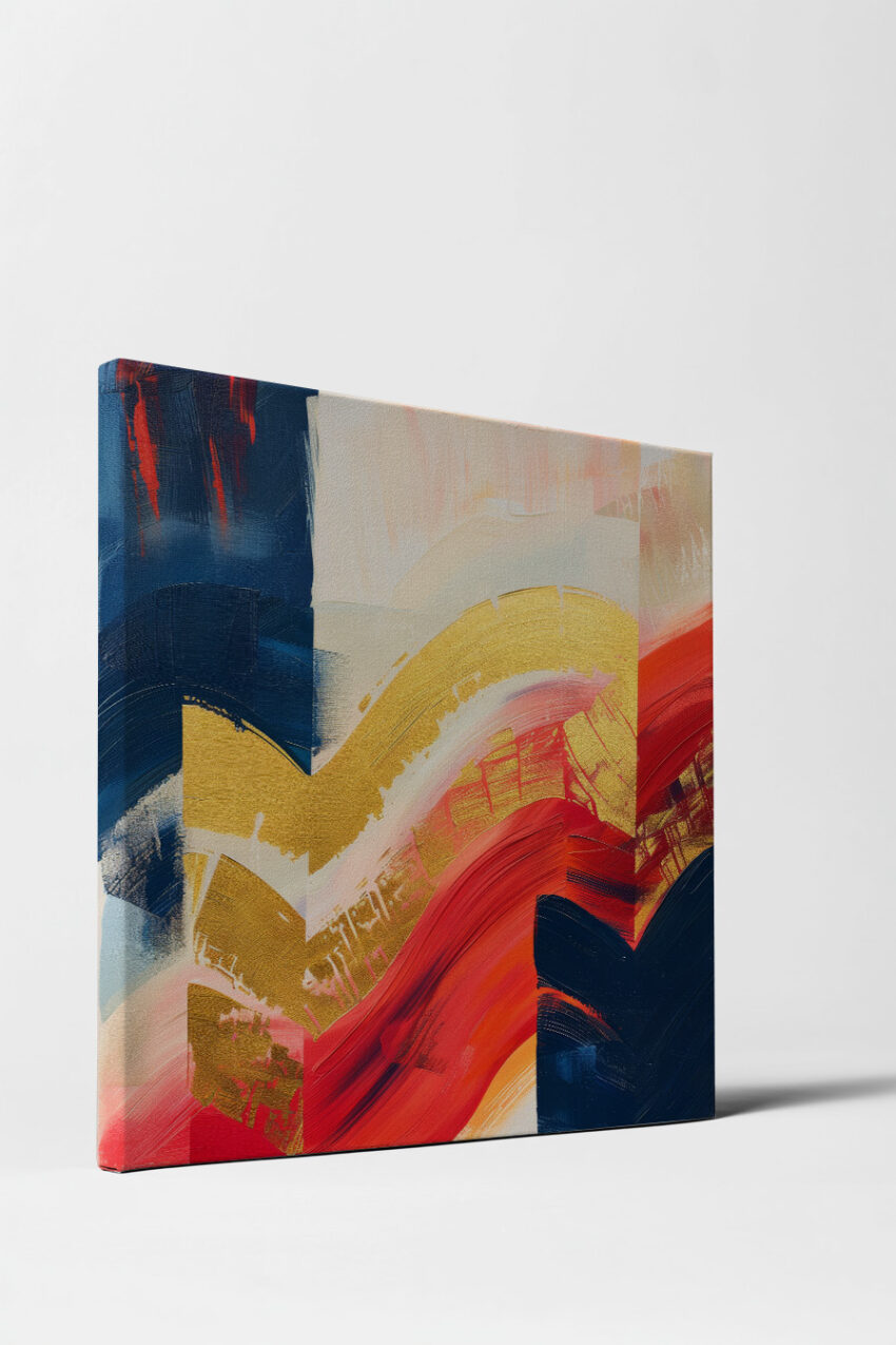 Abstrakt Poster Goldener Schwung Rot Blau