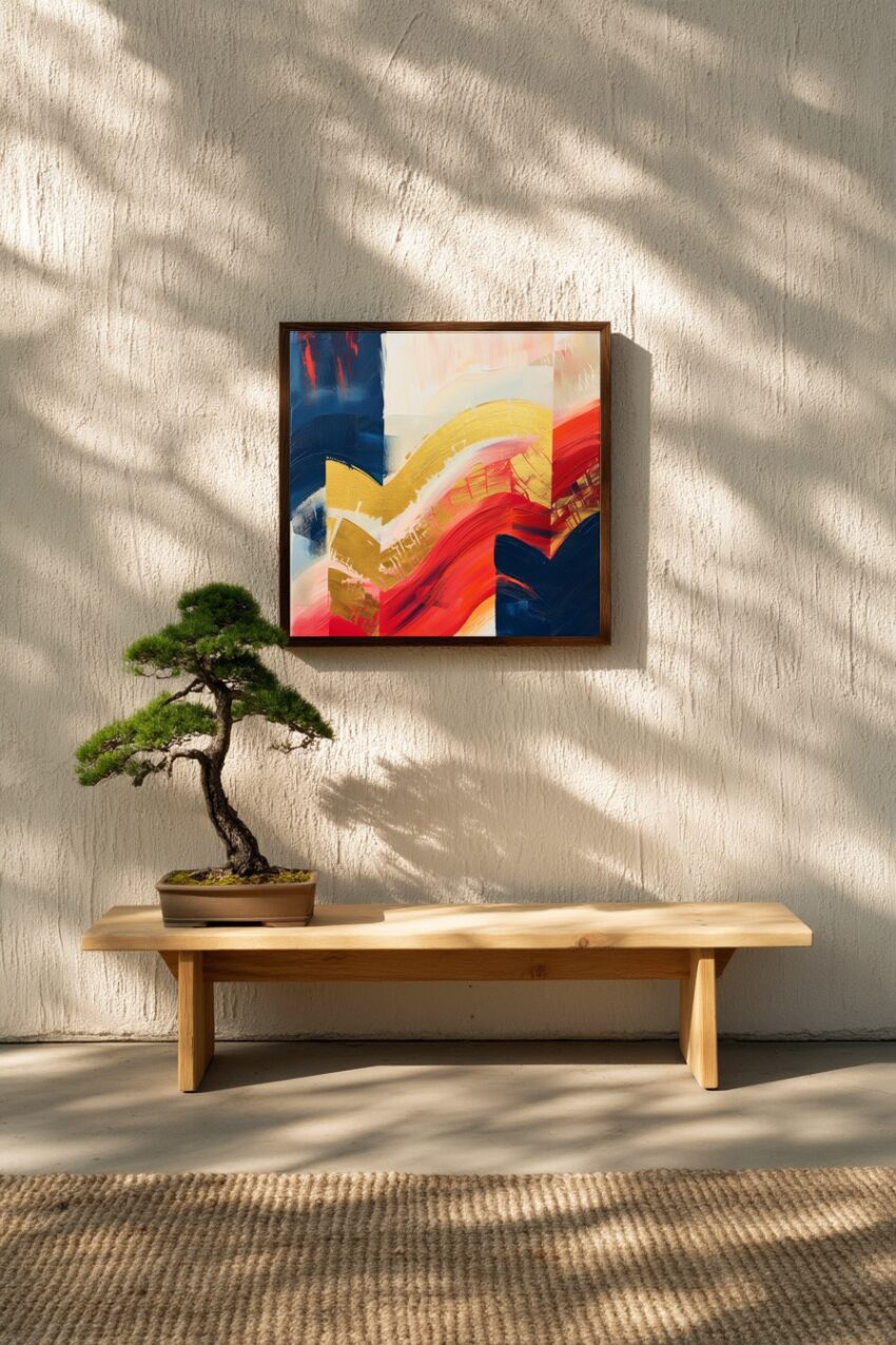 Abstrakt Poster Goldener Schwung Rot Blau