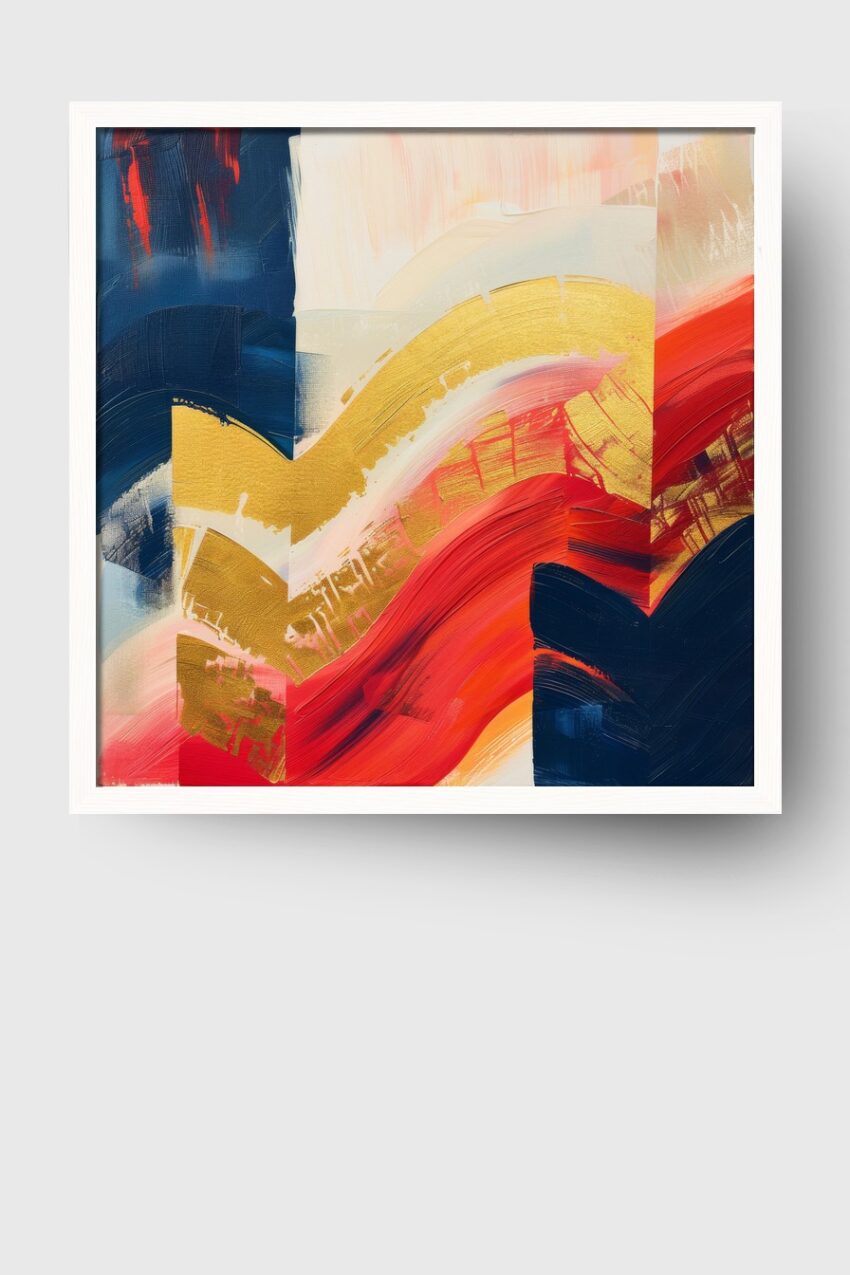 Abstrakt Poster Goldener Schwung Rot Blau