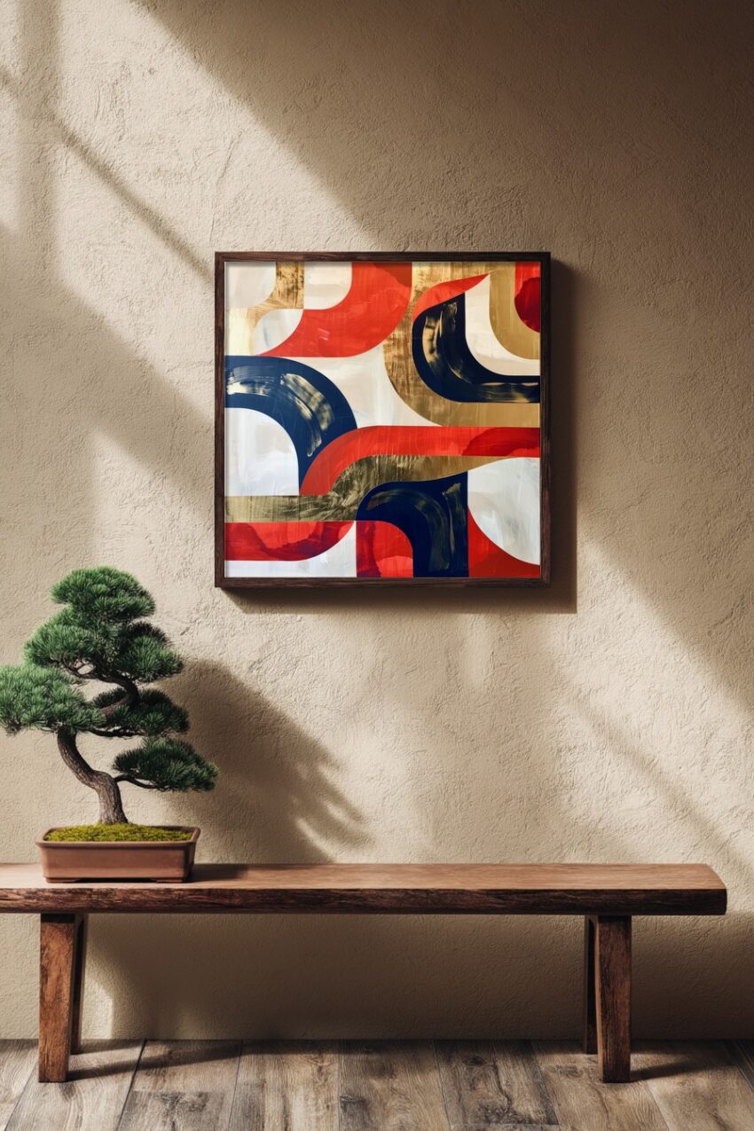 Malerei Poster Geometrie gold rot dunkelblau