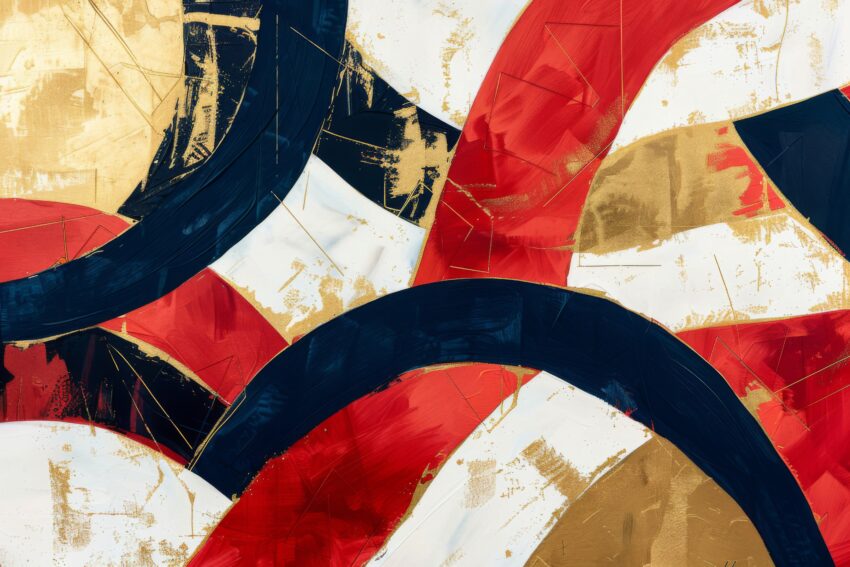 Abstrakt Poster Bögen rot blau gold