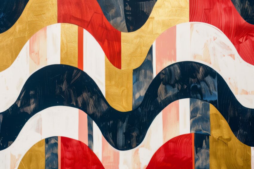 Grafik Poster Wellen abstrakt bunt gold rot schwarz