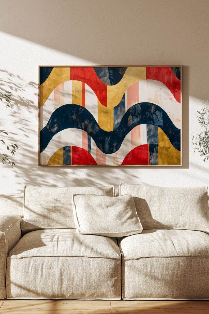 Grafik Poster Wellen abstrakt bunt gold rot schwarz