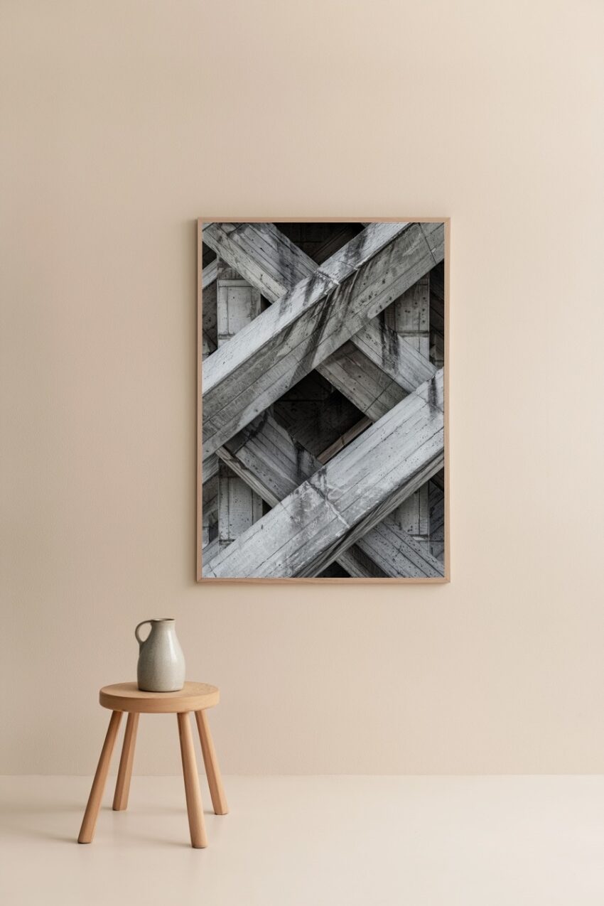 Fotografie Poster Beton Kreuzung diagonal grau