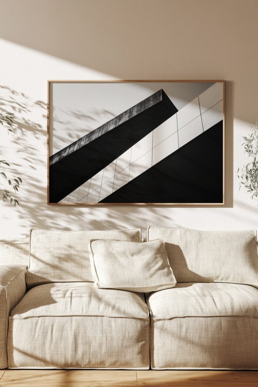Fotografie Poster Brücke Schatten schwarz-weiß minimalistisch