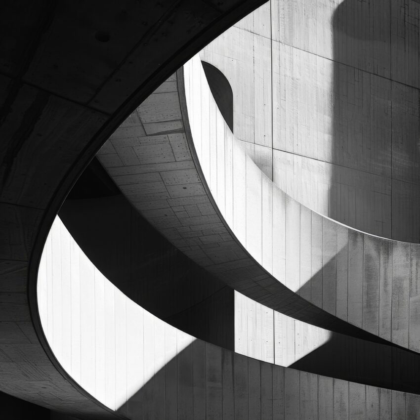 Fotografie Poster Treppe Beton Licht Spiegelung Schwarz-Weiß