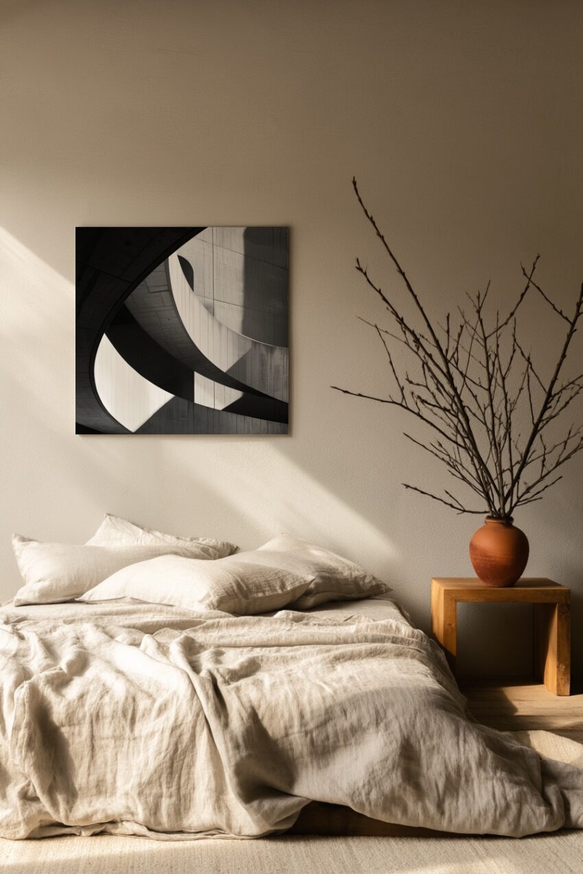 Fotografie Poster Treppe Beton Licht Spiegelung Schwarz-Weiß