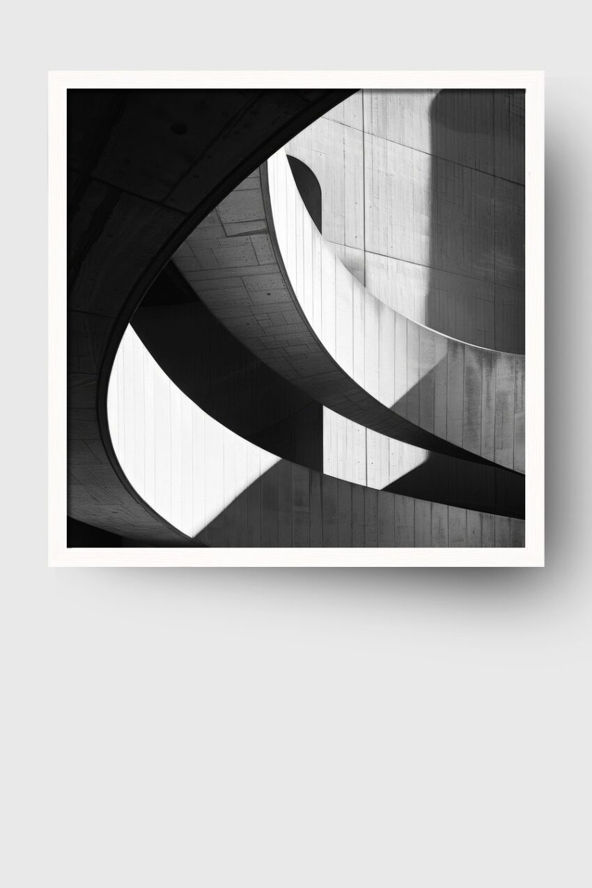 Fotografie Poster Treppe Beton Licht Spiegelung Schwarz-Weiß