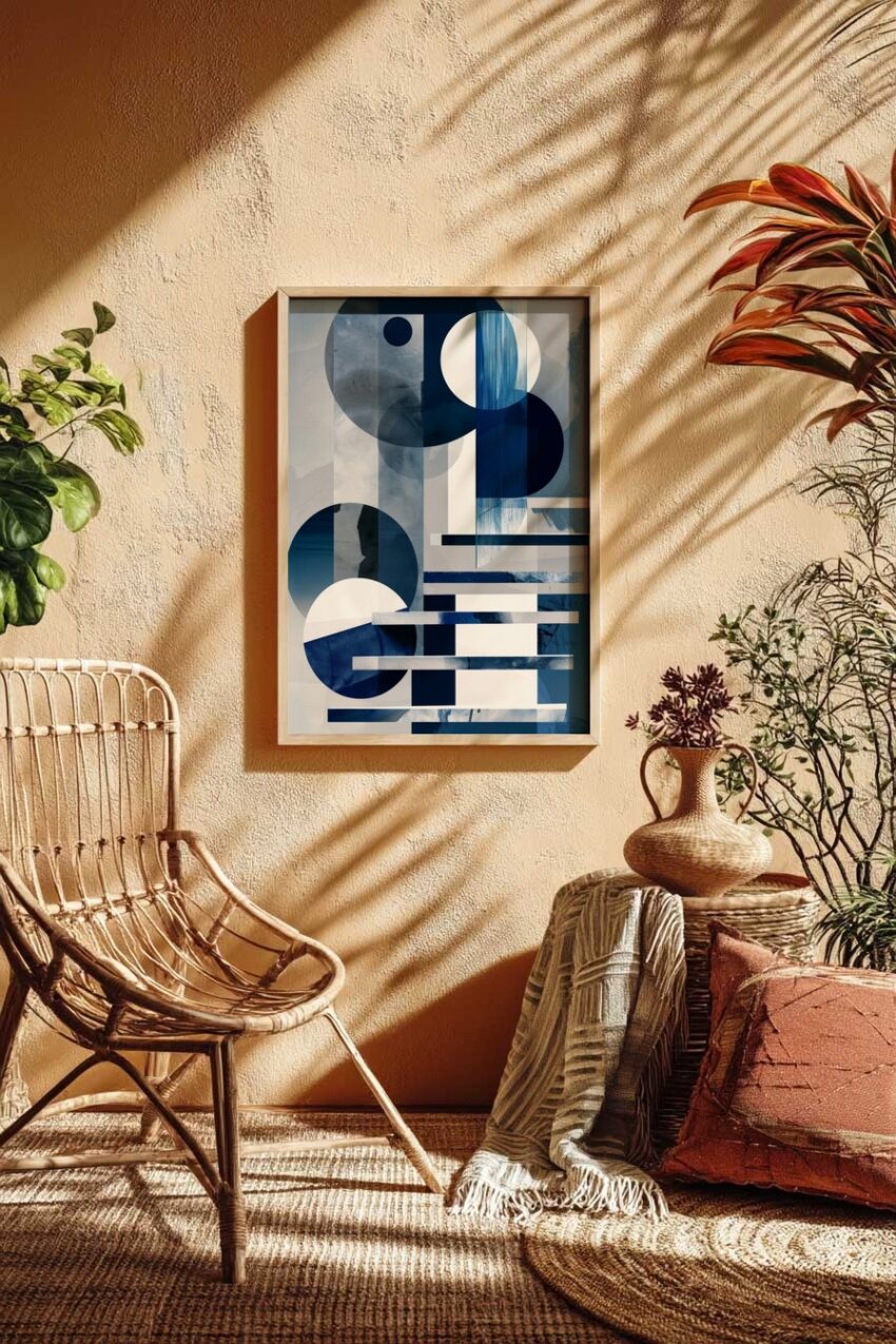 Grafikdesign Poster Kreis geometrisch blau weiß abstrakt