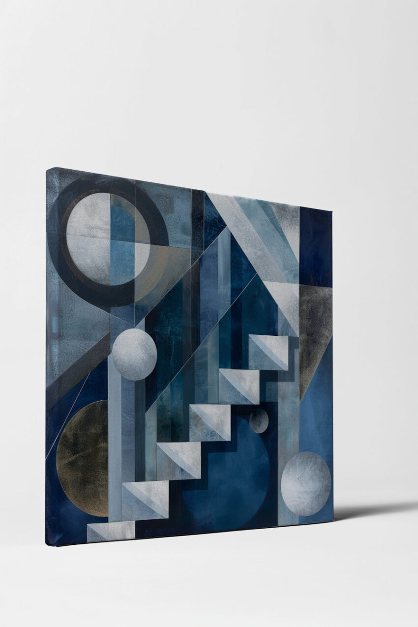 Abstrakt Poster geometrische Treppe blau weiß