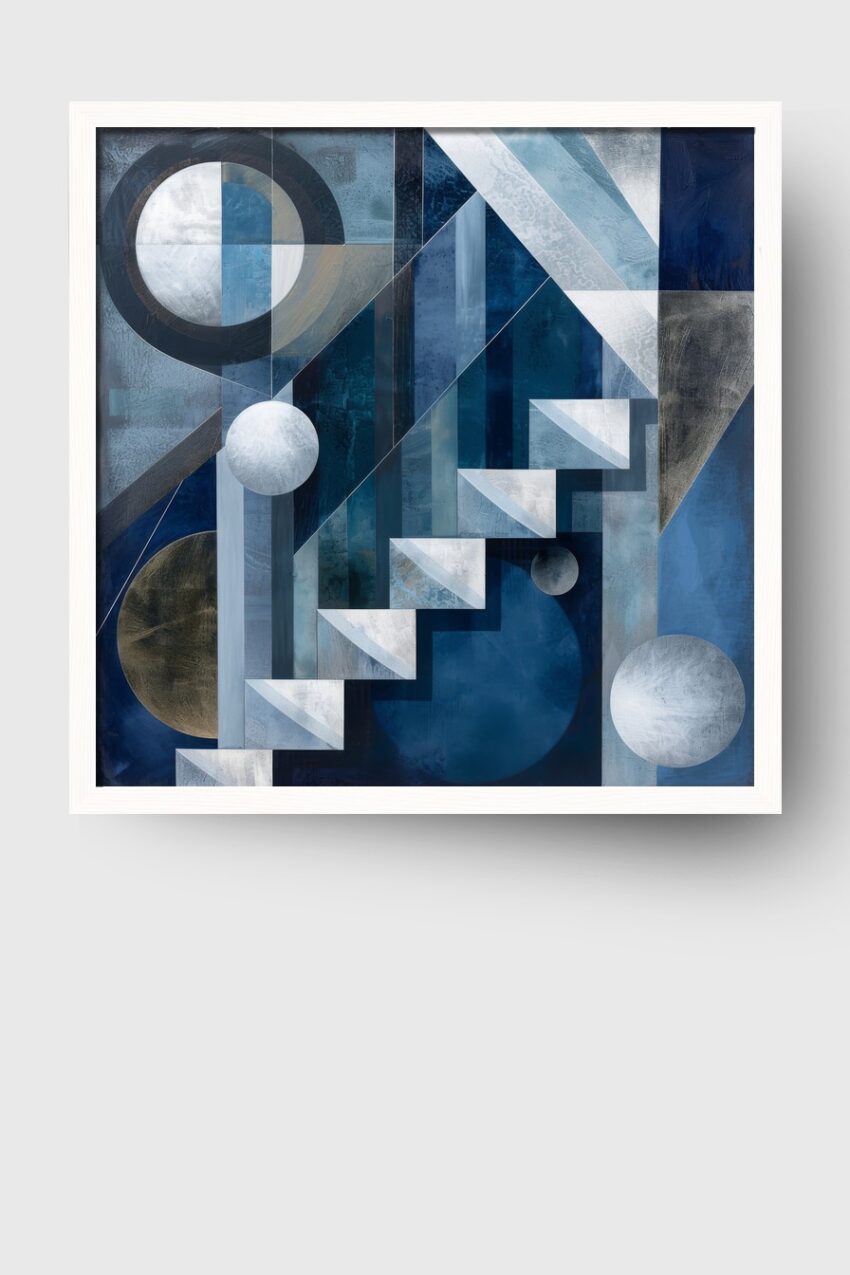 Abstrakt Poster geometrische Treppe blau weiß