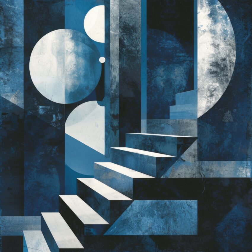 Grafikdesign Poster Treppe abstrakt blau weiß