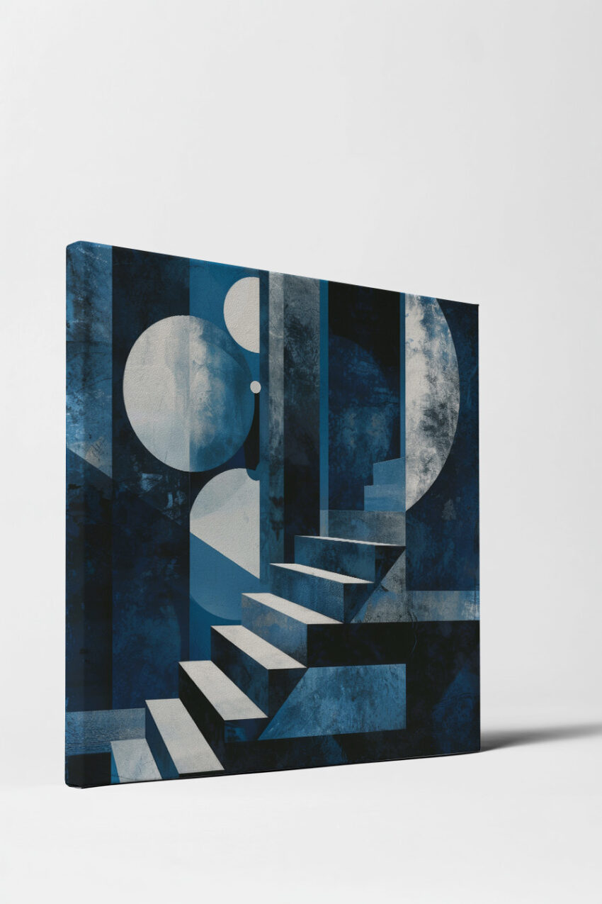 Grafikdesign Poster Treppe abstrakt blau weiß